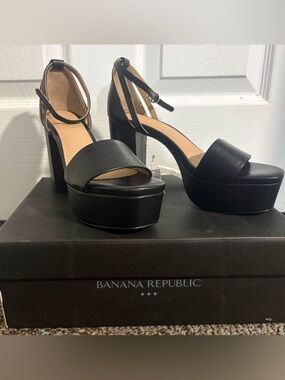 Banana Republic Black Platform Ankle-Strap Heels
